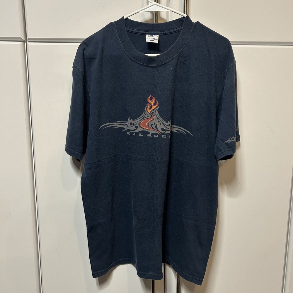 Crazy Shirt Hawaii Kilauea Graphic Tee Mens Large Navy Blue Tribal Flame T-Shirt